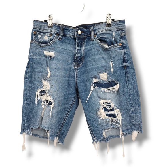 Aero Men's Distressed Frayed Slim‎ Bermuda Cut-Off Shorts Stretch Size 30 - Picture 1 of 11